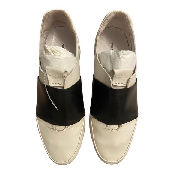 Rag & Bone Dylan Elastic Runner Sneaker Shoes Slip On Leather White Black Sz 9.5 - Picture 3 of 12
